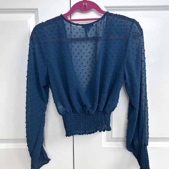 Dynamite blue long sleeve blouse with textured dots - Picture 2 of 5